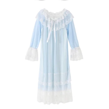 Primavara-Vara Noi femei Dantelă Lung Sleepshirt Palatul Doamnelor Stil printesa Cămașă Casual Homewear Liber Dulce Noapte