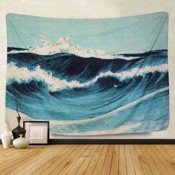 Lannidaa Acasă Tipărite Blue Wave Tapiserie De Perete Blue Sea Tapiserii Usi Cortina Fata De Masa Canapea Acoperă Fondul De Artă Pânză