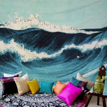 Lannidaa Acasă Tipărite Blue Wave Tapiserie De Perete Blue Sea Tapiserii Usi Cortina Fata De Masa Canapea Acoperă Fondul De Artă Pânză