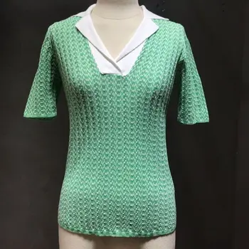 2020 Elegant Tricot Tricou Femei Vara Verde V Gât Polo Tricouri Pulovere Tricotate Pulovere Designer De Streetwear Slim Haine