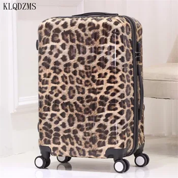 KLQDZMS 20/24/28inch Sexy Leopard bagaje rulare spinner PC Valiza de Călătorie de moda saci de troleibuz pe roți