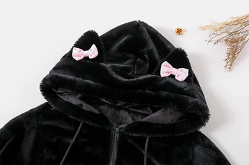 Femei Drăguț Pufos Cu Gluga Cu Urechi De Pisică Haină Brodată Coada Cald Iarna Outwear Jacket