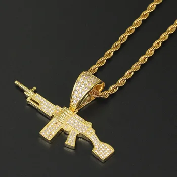 Hip Hop de Bijuterii Placat cu Aur de 18k Zirconia Simulated Diamond Iced din Lanțul de mitralieră Pandantiv Colier pentru Bărbați Cadouri Farmec