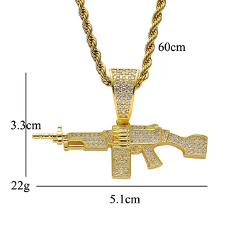 Hip Hop de Bijuterii Placat cu Aur de 18k Zirconia Simulated Diamond Iced din Lanțul de mitralieră Pandantiv Colier pentru Bărbați Cadouri Farmec