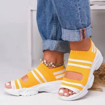 2020 NOI de Vara Femei Sandale sandale Wedges Platforma Doamnelor Pantofi de Tricotat Ușor Adidasi Sandale de Dimensiuni Mari Zapatos Mujer