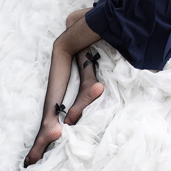 DOIAESKV Sexy Femei Vintage Ciorapi Vara Nailon Bowknot Japoneze Kawaii Colanti Fete Minunate Negru Ochiurilor de Plasă Subțire Net Strans