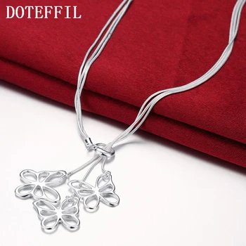 DOTEFFIL Argint 925 Trei Fluture Șarpe Lanț Colier Pandantiv Pentru Femei Farmec Nunta Logodna Bijuterii de Moda