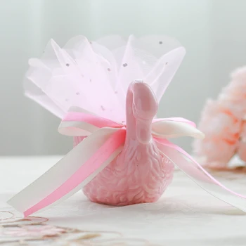 Romantic Pink Ribbon Nunta Swan Ceramice Cutie De Bomboane De Creatie Cutie De Cadou Caseta De Bijuterii Cercei Colier Rezervor De Stocare Suport Lumanare