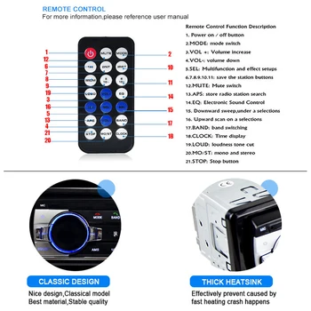 Hikity radio auto 1 din suport Bluetooth USB SD AUX IN de Control de la Distanță ISO conector Stereo auto MP3 player