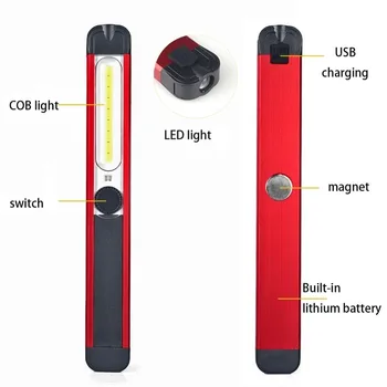 COB Lumina de Lucru cu LED-uri Lanterna Stilou Magnetic Munca Lampa USB Reîncărcabilă Lanterna de Inspectie cu Lumina Rosu/Alb de Lumină Puternică