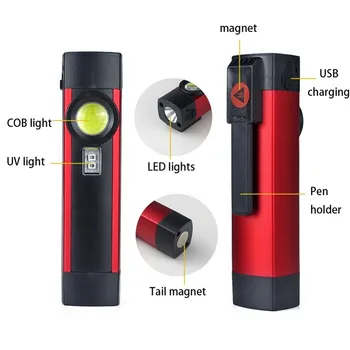 COB Lumina de Lucru cu LED-uri Lanterna Stilou Magnetic Munca Lampa USB Reîncărcabilă Lanterna de Inspectie cu Lumina Rosu/Alb de Lumină Puternică