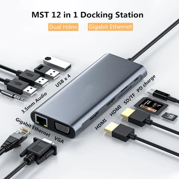 MST C USB Laptop Docking Station USB 3.0, HDMI, VGA, RJ45 PD Hub USB pentru Laptop Macbook Pro HP DELL Suprafață Lenovo Samsung Dock