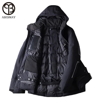 Asesmay Brand Bărbați Îmbrăcăminte De Iarnă Haina Alb Rață Jos Jacheta De Înaltă Calitate Îngroșa Cald Cu Gluga Impermeabile Hanorace, Îmbrăcăminte Exterioară