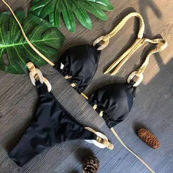 Melphieer Împletitură de costume de baie femei costume de baie Căpăstru femei Triangle bikini set 2020 Moda amatorilor de scăldat Micro Mozaic Costum de Baie