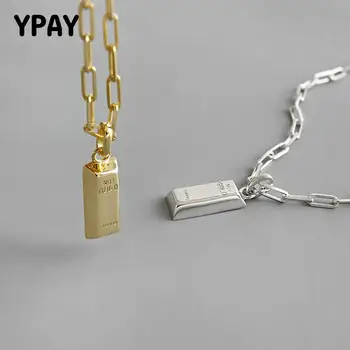 YPAY Autentic Argint 925 Lant Coliere pentru Femei Coreea de INS Geometrică Pătrat Bar Pandantiv Colier Bijuterii YMN192
