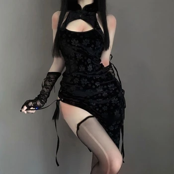 Femei Sexy Cosplay Costum Cheongsam Anime Doamnelor Body Dantela Rochie Costum Joc De Rol Slim Fit Piept Deschis Uniformă Alb-Negru