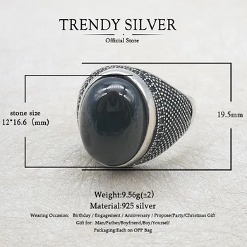 Argint 925 bijuterii fine om inele bărbați accesorii turcoaz piatră prețioasă naturale de onix negru agat rosu TRENDY SILVER TCR8032