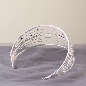 Elegant Multistrat Crystal Star Tiara De Păr Coroane De Argint De Culoare Mireasa Frizură Stras Bijuterii De Păr Accesorii De Nunta