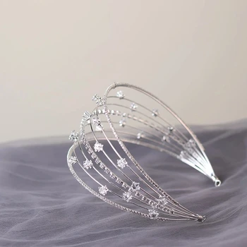 Elegant Multistrat Crystal Star Tiara De Păr Coroane De Argint De Culoare Mireasa Frizură Stras Bijuterii De Păr Accesorii De Nunta