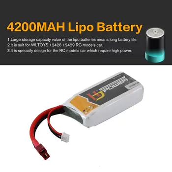 4200MAH 7.4 V 25C T plug Acumulator Lipo Pentru WLTOYS 12428 12429 Modele de Piese de Schimb Auto Înlocuiți Bateriile Reîncărcabile