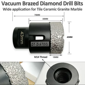 DT-DIATOOL 1 buc Dia43mm Uscat în Vid Brazate Diamant Bază Biți Gaura Văzut M14 Filet Uscat sau umed, Foraj biți cu Segment înălțime de 15mm
