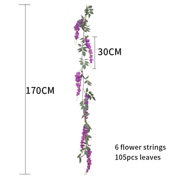 170CM Artificiale Wisteria Viță-de-vie Ivy Ghirlanda Plante Frunziș de Plastic Imitatie de Rattan flori de Perete Acasă în aer liber Arc de Nunta de Decorare