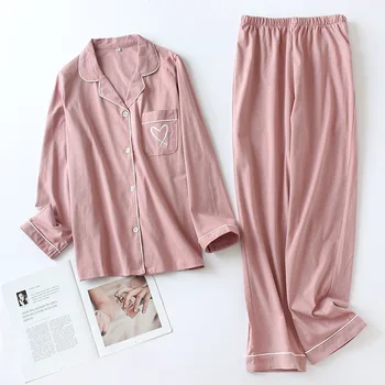 Japoneze inima dulce tricot de bumbac pijama seturi pentru femei toamna casual femei pijamale cu maneca lunga calitate pijamale femei