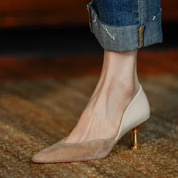 Franceză de femei cu Toc Înalt Pantofi în Două culori Moi Și Confortabile Pantofi pentru Femei a Subliniat Sexy Femei de Moda Pompe Dimensiune 35-39