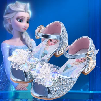 Disney Frozen Elsa Printesa Copii Pantofi De Piele Pentru Fata De Vara De Flori Gură De Pește Cristal Sandale Copii Toc Înalt Pantofi Fete