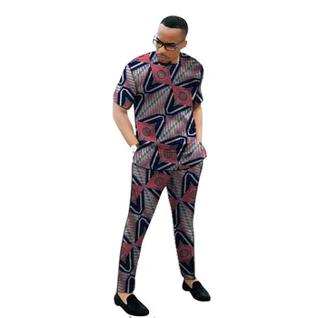 African haine barbati print set camasa cu maneci scurte cu pantaloni Ankara mire costume de moda pantaloni seturi de sex masculin tinutele formale