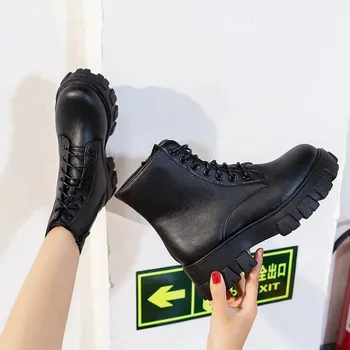 COOTELILI Femei Glezna Cizme Platforma Rotund Toe 5 cm Toc Dantelă-Up Și Zip Pantofi de model Pentru Femeie Botas Mujer Plus Dimensiune 41 42 43