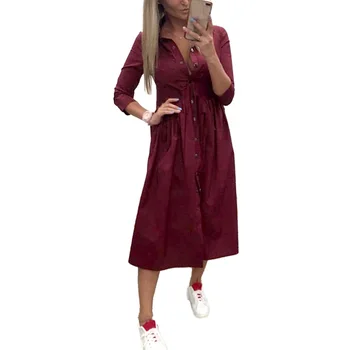 Fierbinte îmbrăcăminte rochie de Culoare Solidă de Moda V-gat Buton Jumătate Maneca Femei Casual Cămașă Lungă Rochie