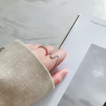 CHUANGU Argint 925 Inele Deschis coreean Răsucite val de Aur de argint de Culoare anel Deget Inel Pentru Femei Declarație Reglabil