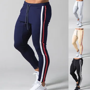 Muscular Bărbați Pantaloni Stramti Sportive și de Agrement absorbant de Sudoare Contrast de Culoare cu Fermoar Pantaloni de Creion Nou Toamna Jogging Pantaloni pentru Bărbați