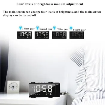 6 Inch Digital Ceas cu Alarmă Proiecție Radio FM Amânare Temperatura de Afișare Timp de 180 de Grade de Rotație de Ieșire USB Oglindă Ceas cu LED-uri