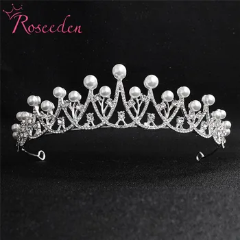 Mireasa Tiara Coroana Stras Perle de Nunta Accesorii de Par, Bijuterii Femei Printesa Diademe Coroana Hairwear RE3605