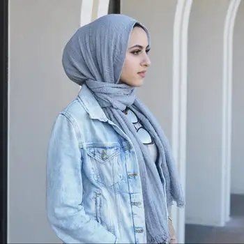 Cele mai noi Femeile Eșarfă Mototoli Bubble Hijab Bumbac Șaluri Moda Simplu Rid Folie Musulman Bentita Decora Populare 87Color 10buc/Lot