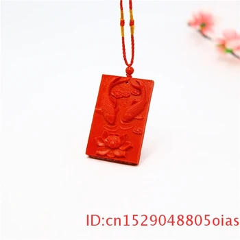 Chineză Pește Colier Cu Amuleta Femeie Pandantiv Sculptate Natural Cadouri Cinabru Organice Bijuterii De Moda Roșu Farmec