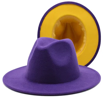 Iarna Noi Violet Galben Mozaic Lână Simțit Jazz Pălării Fedora cu Catarama Bărbați Femei Margine Largă Panama Cowboy Pălărie Trilby
