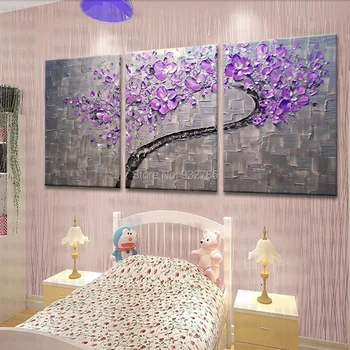 Groase, Texturate Spaclu Pictate Manual Violet Norocos Copac, Flori, Pictura In Ulei Arta De Perete Imagine Cadou Decor Acasă Nu Încadrată