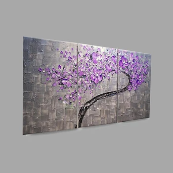 Groase, Texturate Spaclu Pictate Manual Violet Norocos Copac, Flori, Pictura In Ulei Arta De Perete Imagine Cadou Decor Acasă Nu Încadrată