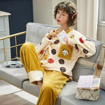 NIGHTWA Pijama Seturi de Desene animate de Imprimare O-Gât Plus Minunat de Catifea Groasă de Iarnă caldă Pijamale Pijamale Femei coreeană Stil la Modă