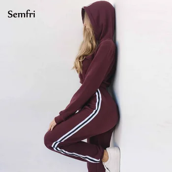 Semfri Harajuku Dans Femei Hoodies 2 buc Hanorac Trening Set Crop Top Hanorace și Side Stripe Pantaloni Activewear Tricou