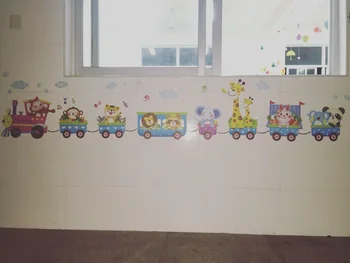 Desene animate minunat tren animale model de autocolant Perete amovibil pentru copii, camera copii, dormitor clasă grădiniță decor de perete