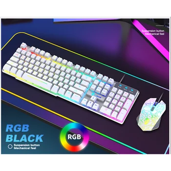 LED Backlight USB Ergonomic cu Fir Gaming Keyboard + 2400 DPI 6 Butoane Șoareci + Mouse Pad Set Kit pentru PC, Laptop Gamer