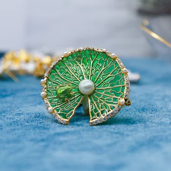 Vanssey de Lux Moda Bijuterii Floare de Lotus, Frunze de Email Naturale Perla Brosa Pin Petrecere de Nunta Accesorii pentru Femei 2020 Nou