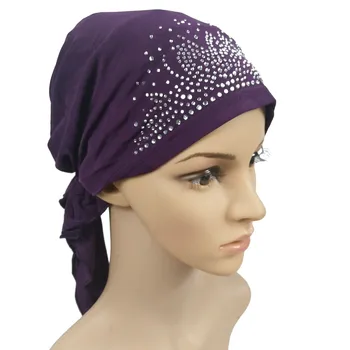 2020 Moda Femeile Musulmane Interior Hijab Capace De Culoare Solidă Diamante Văl Pălărie Femme Musulmani Turbanet Capota Capace Indian Pălărie