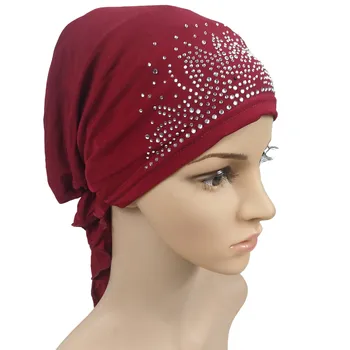 2020 Moda Femeile Musulmane Interior Hijab Capace De Culoare Solidă Diamante Văl Pălărie Femme Musulmani Turbanet Capota Capace Indian Pălărie