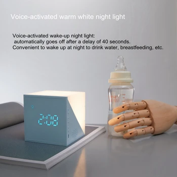 Led-uri Digitale Ceas Deșteptător Control Vocal Cub Lumina de Noapte Temperatura Display Touch Senzor de Încărcare USB Lampă Colorat Cadou de Vacanță
