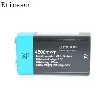 Etinesan 9V Baterie Reîncărcabilă 4500mWh 9v baterie li-polimer bateries